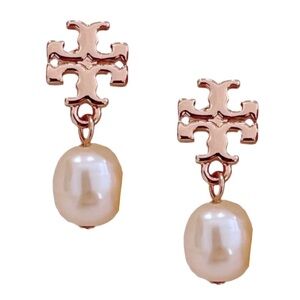 TORY BURCH • Rose Gold Kira Pearl Drop Earrings